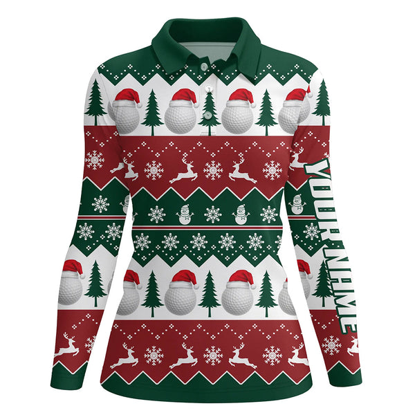 Golf Santa Merry Christmas Tree Snow Polo Shirt Customized Christmas Golf Gifts For Women LDT0459