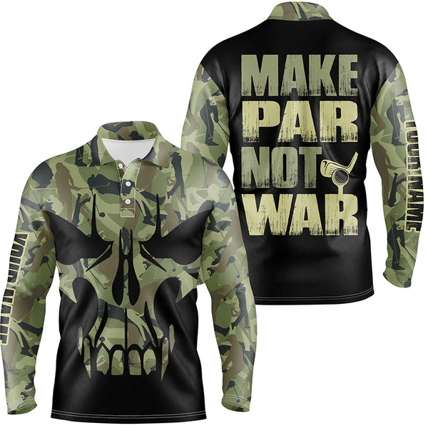 Make Par Not War Green Camouflage Skull Golf Mens Polo Shirt Retro Veteran Golf Shirts For Men LDT0566