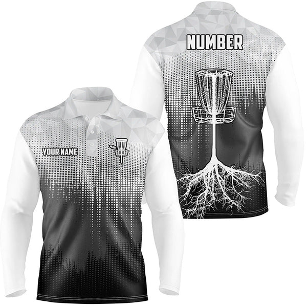 Black & White Mens Disc Golf Polo Shirts Custom Disc Golf Basket Personalized Disc Golf Gifts LDT1323
