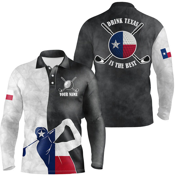 Texas Flag Mens Golf Polo Shirts, Black And White Patriotic Golf Shirts For Men, Best Golf Gifts LDT0096