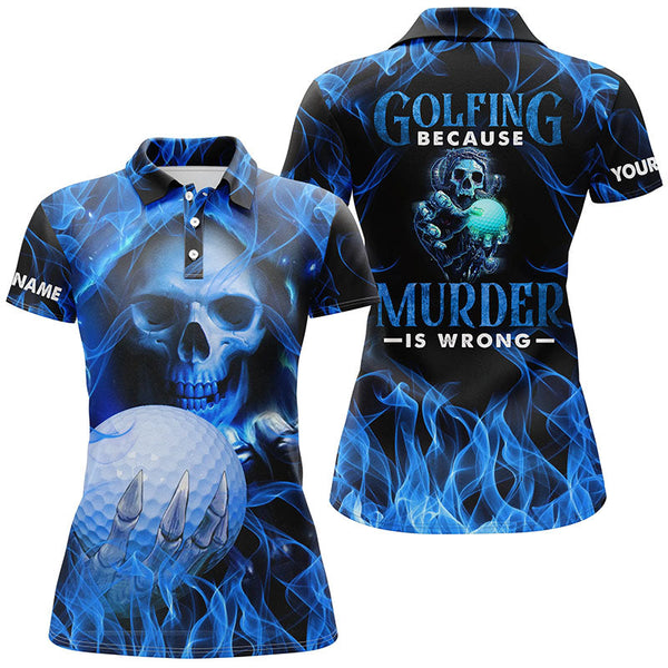 Womens Blue Skull Golf Polo Shirts, Personalized Skull Golf Shirt For Women, Golf Gifts For Ladies LDT0104