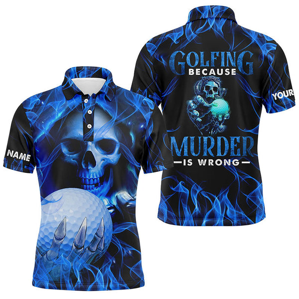 Mens Blue Skull Golf Polo Shirts, Personalized Skull Golf Shirt For Men, Halloween Golfer Gifts LDT0104