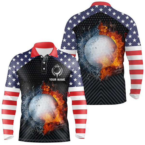 Fire And Water Golf Mens Polo Shirts, Custom American Flag Golf Shirts For Men, Patriotic Gifts LDT0158