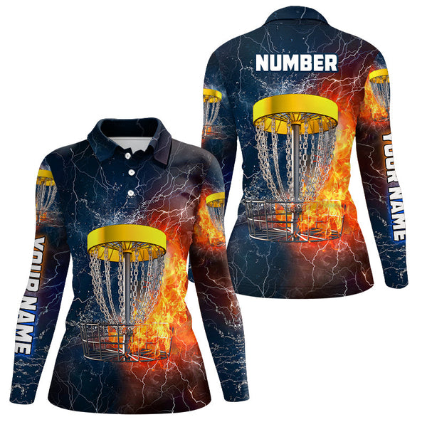 Fire And Water Womens Disc Golf Polo Shirt, Lightning Disc Golf Shirts For Women, Disc Golf Gifts LDT0082