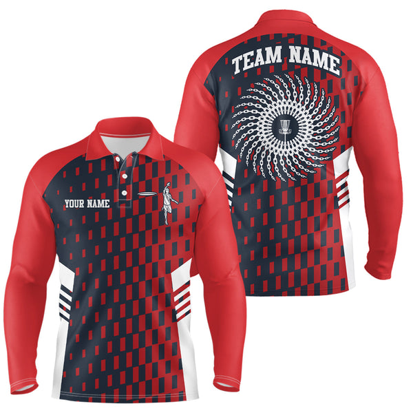 Mens Disc Golf Polo Shirt Red Navy Checkered Custom Disc Golf Shirts For Men Golf Gifts LDT0725