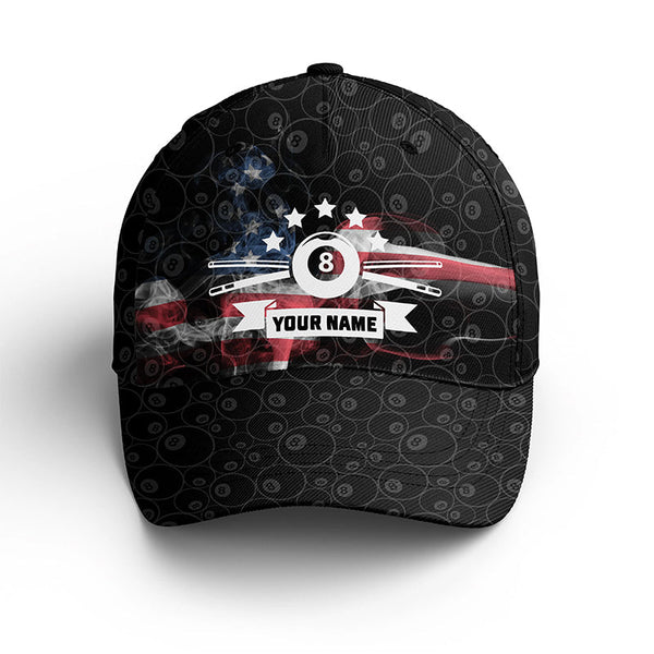 US Flag Smoke Pattern 8 Ball Pool Custom Billiard Team Baseball Cap Hats, Personalized Billiard Hats VHM0275