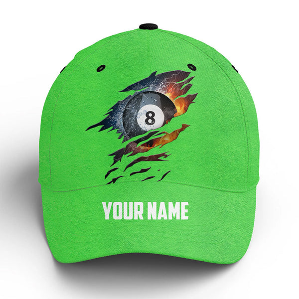 Personalized 8 Ball Water And Fire Billiard Hats For Men And Women, Custom Green Billiards Hat VHM0363