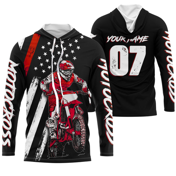 Custom motocross jersey American kid&adult UPF30+ red dirt bike racing off-road motorcycle shirt| NMS879