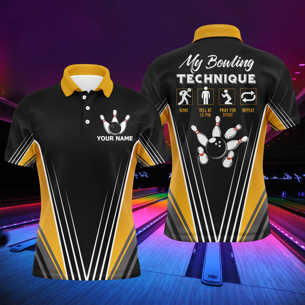 Funny Bowling Polo Shirt for Men Personalized Name Bowling Technique Vintage Bowler Jersey NBP120