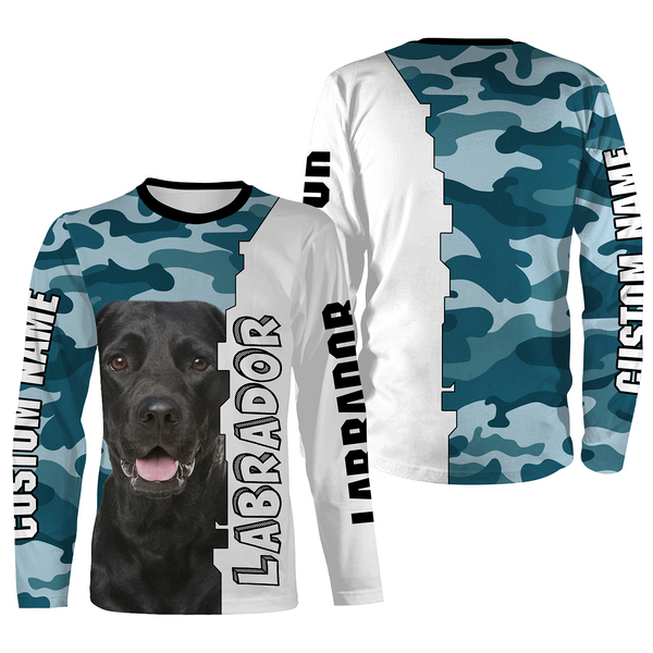 Black Labrador 3D Hoodie Shirt for Kid Adult| Custom Blue Camo Shirt Black Lab Owner Shirt| JTSD361