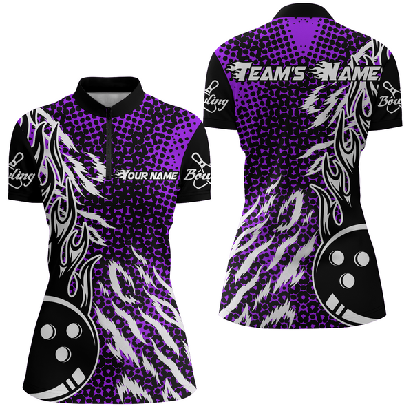 Personalized 3D Women's Bowling Team Jersey Bowling Shirt American Bowling Quarter-Zip Shirt QZT43-8