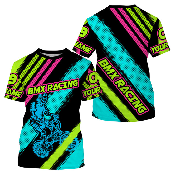 Custom BMX racing jersey Skull rider neon UPF30+ shirt off-road Cycling adult&kid team racewear| SLC34