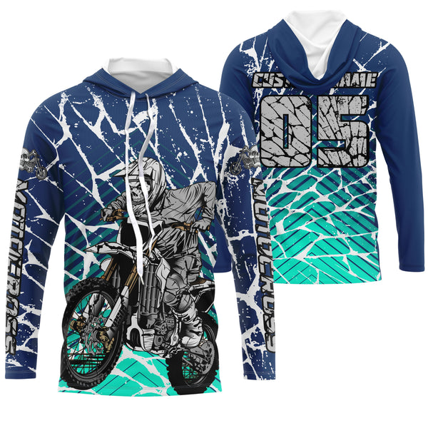 Blue Motocross jersey youth men women UV protective personalized biker racing off-road motorcycle PDT05