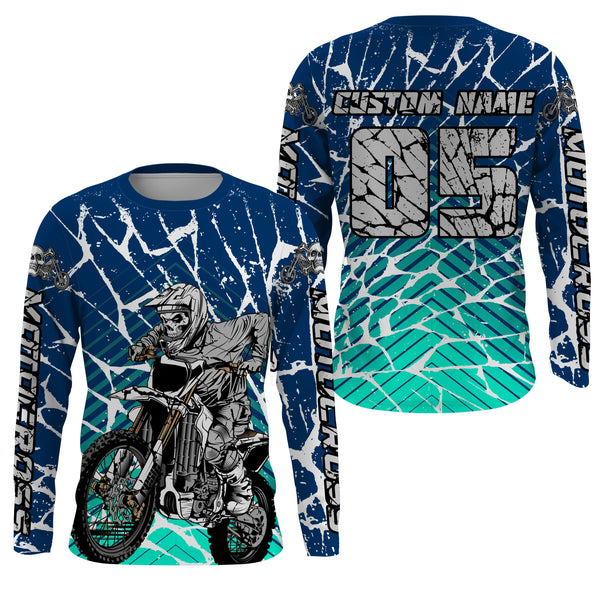 Blue Motocross jersey youth men women UV protective personalized biker racing off-road motorcycle PDT05