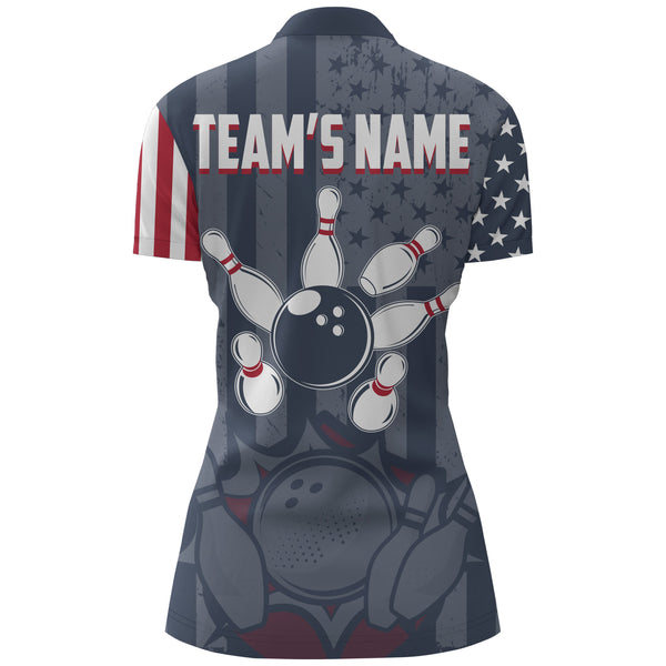 Custom Bowling Quarter Zip Shirt For Women USA Flag Bowling Jersey 1/4 Zip Bowling Team Shirt BDT50