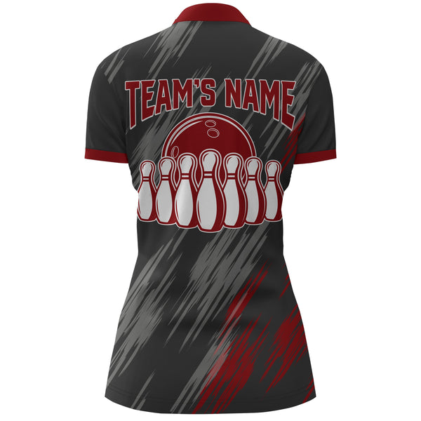 Skull Bowling Quarter-Zip Shirt For Women Black&Red Bowling Jersey Bowling Team Shirt BDT159