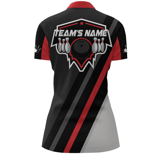 Black&Red Bowling Quarter-Zip Shirt For Women Vintage Bowling Team Jersey Custom Bowling Shirt BDT183