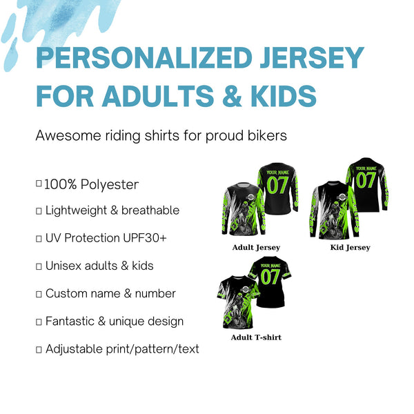 Extreme Motocross off-road jersey green UPF30+ youth adult custom dirt bike racing shirt PDT338