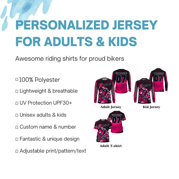Adult&youth pink Motocross jersey UPF30+ extreme dirt bike racing off-road motorcycle shirt PDT293