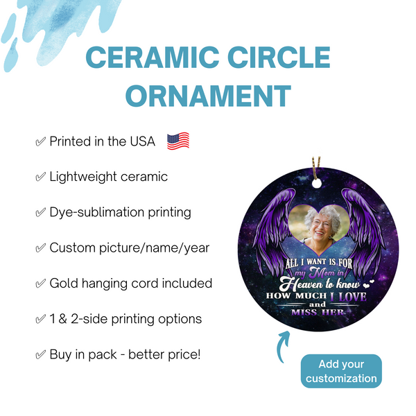 Mom memorial Christmas ornament personalized picture Mom in Heaven remembrance sympathy gift NOM238