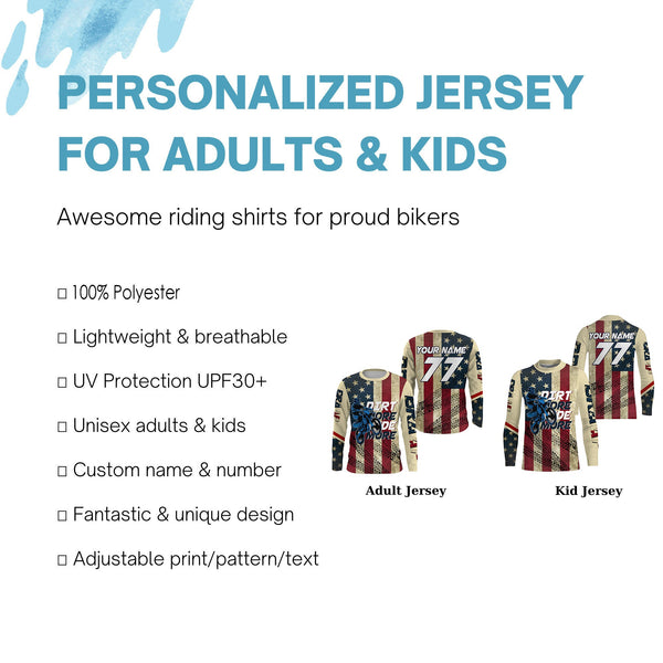 Kid&Adult Custom Motocross Jersey UPF30+ American Flag Dirt Bike MX Racing Dirt More Ride More NMS1153