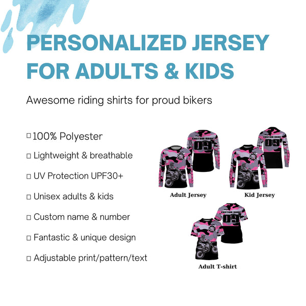 Camo personalized dirt bike jersey men women kid UPF30+ extreme Motocross shirt motorcycle PDT397