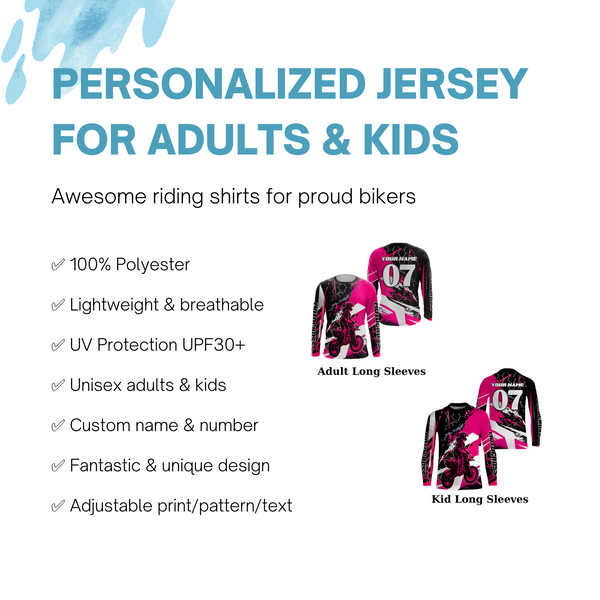 Motocross Racing Personalized Jersey UPF30+ Girls Women Pink Dirt Bike MX Off-road Long Sleeves NMS1178