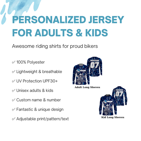Extreme Motocross skull personalized jersey blue UPF30+ dirt bike long sleeves motorcycle bikers NMS1054