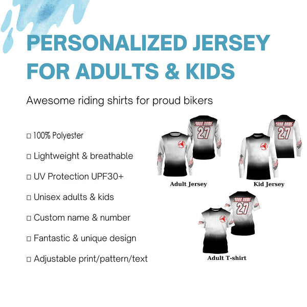 Black white custom number&name motocross jersey kid adult UV MX dirt bike motorcycle off-road shirt PDT173