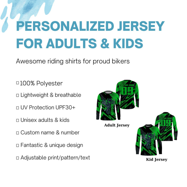 Green UV Custom Motocross Jersey Kid Adult Off-road Dirt Bike Long Sleeves MX Racing Jersey NMS1223