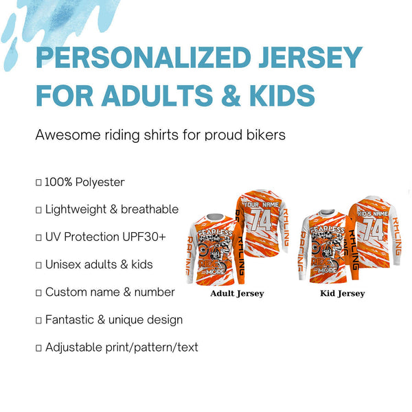 Skull Motocross Jersey Personalized UPF30+ Adult Kid Dirt Bike Racing Fear Less Ride More NMS1232