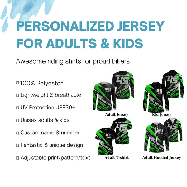 Customizable Motocross jersey for kid men women UPF30+ off-road dirt bike green MX racing shirt PDT109