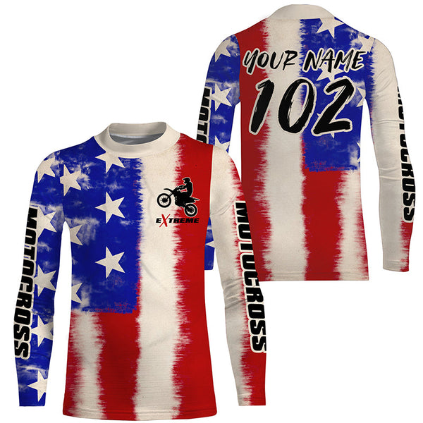 USA Flag Motocross jersey kid men women UPF30+ off-road custom dirt bike Patriotic motorcycle shirt PDT400