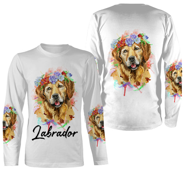 Watercolor Labrador T-shirt Long Sleeve Hoodie All Over Print Shirt for Lab Mom Lab Dad| JTSD300