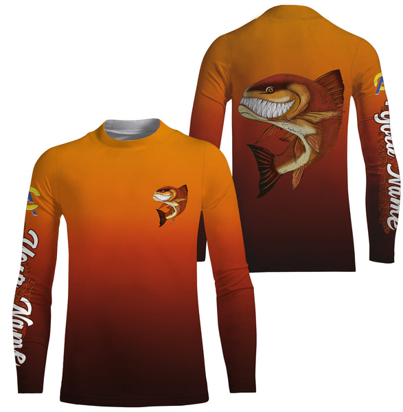 Redfish fishing custom name with angry Redfish ChipteeAmz's art UV protection shirts AT005