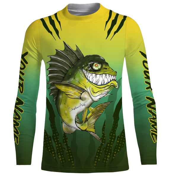 Largemouth Bass fishing custom name with angry bass ChipteeAmz's art UV protection shirts AT023