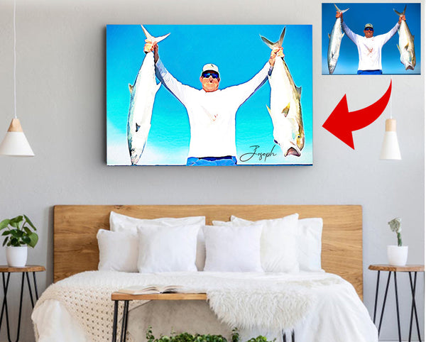 Fisherman custom photo and text with any effects Matte Canvas personalized gift