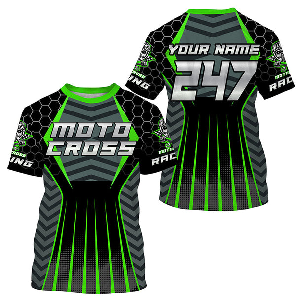 Personalized green Motocross jersey men women kid racing UPF30+ biker off-road motorcycle shirt PDT301