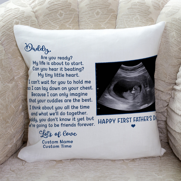 Daddy Are You Ready Custom Pillow| First Father's Day Gift for New Dad, 1st Time Dad, Expecting Dad| JPL102