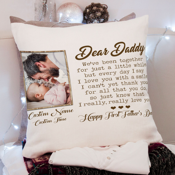 Personalized New Dad Pillow| Happy First Father's Day Gift for Husband, Expecting Dad, 1st Time Dad| JPL98