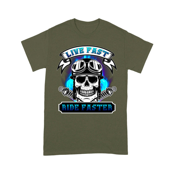 Motocycle Men T-shirt - Live Fast Ride Faster, Cool Skull Riding Tee Motocross Off-road Racing Shirt| NMS128 A01