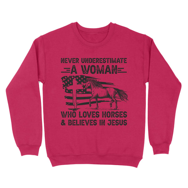 Never underestimate a woman who loves horses and believes in Jesus, horse gifts for girls D03 NQS2680 - Standard Crew Neck Sweatshirt