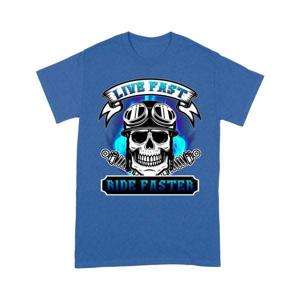 Motocycle Men T-shirt - Live Fast Ride Faster, Cool Skull Riding Tee Motocross Off-road Racing Shirt| NMS128 A01