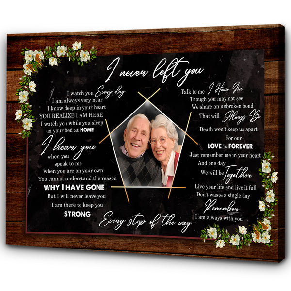 Personalized Canvas| I Never Left You Wall Art Decor| Memorial Canvas| Sympathy Gifts for Family, Home Decoration| Custom Canvas Ready to Hang| Gift for Mother's day, Father's day, Christmas & New Year| T37
