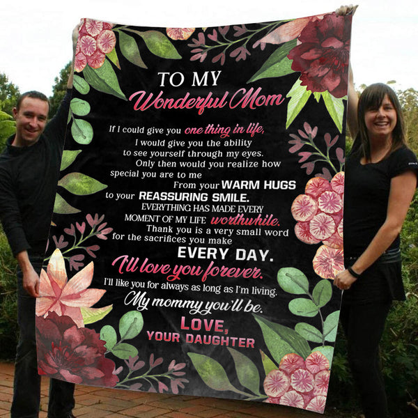 Personalized Blanket To My Wonderful Mom| Floral Blanket for Mom| Thoughtful Gift for Mom from Daughter on Mother's Day Christmas Birthday| Mom Blanket Mother Blanket| JB15